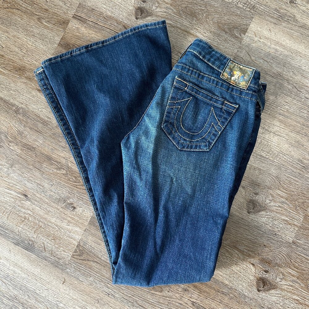 Vintage True Religion Womens Joey Flare Jeans Size 29 USA Buddha Y2K Wide Leg